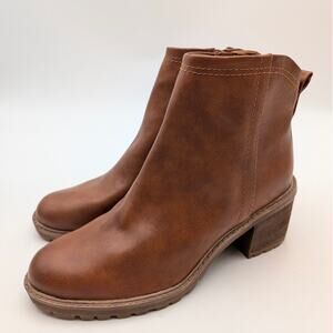 Zodiac Greyson Block Heel Boots Women's Side Zip Cognac Size US11M EU41